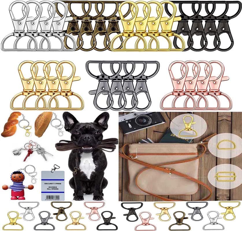 DIY Crafts Pack Of 18 Pcs, Gold, Swivel Clasps Lanyard Snap Hooks Keychain Clip Hook Lobster Claw Clasp Metal Hook Clasp D Rings for Keychain Purse Hardware (Pack Of 18 Pcs, Gold)