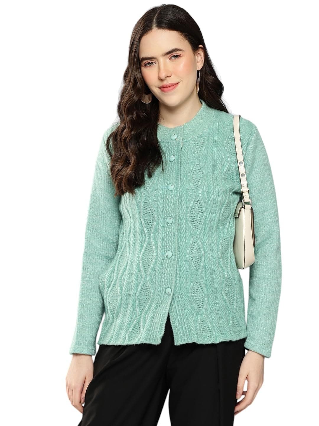 Aarika Womens Casual Wear Green Colour Solid Woolen Cardigan-(S-L)-(CG-W-MD-32-GREEN-L)
