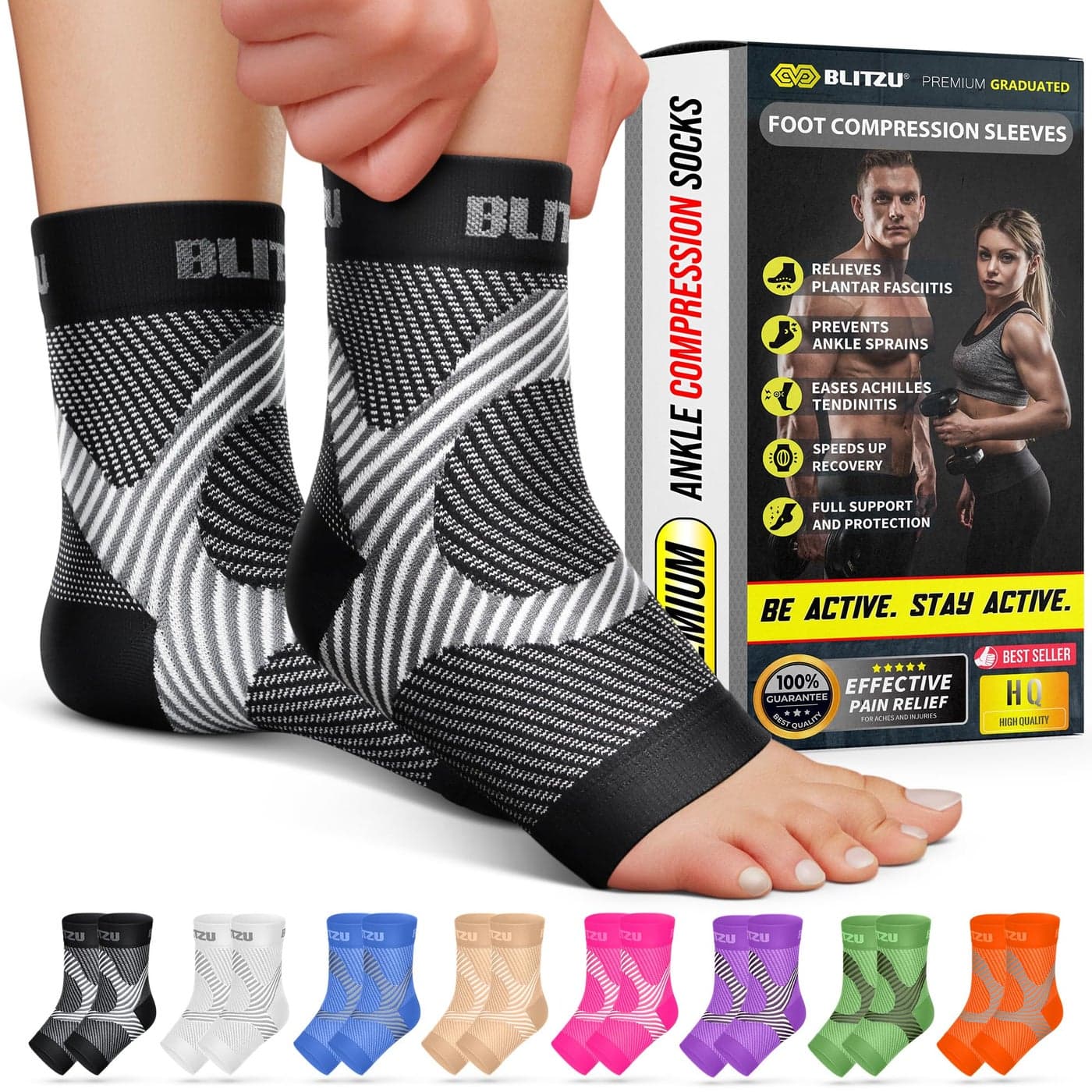 BLITZU Foot Compression Sleeve Plantar Fasciitis Relief Socks Women Ankle Sleeve Support Foot Support for Pain Compression Socks Black XXL