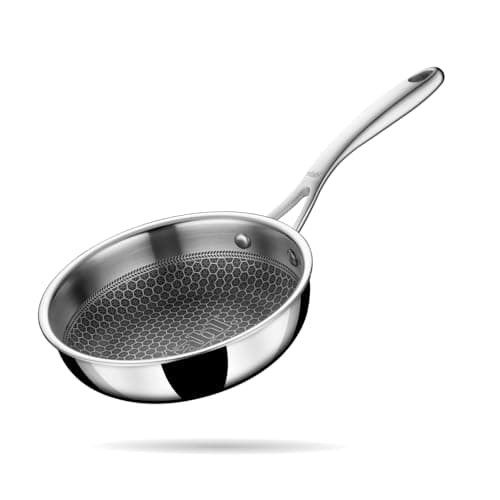 Stahl Artisan Hybrid 1.3 L, 20 cm Triply Frying Pan with Lid | Induction & Gas Stove Compatible | Honeycomb Non Stick Fry Pan, Metal Spoon Friendly