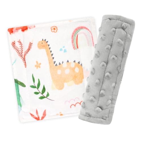 WINGHENLEE Baby Car Seat Strap Pads, Car Seat Strap Shoulder Covers for Baby Infant Toddler, Double-Sided Car Seat Belt Covers for Stroller/Pushchair/Baby Swing, Soft Flannel, Dinosaur