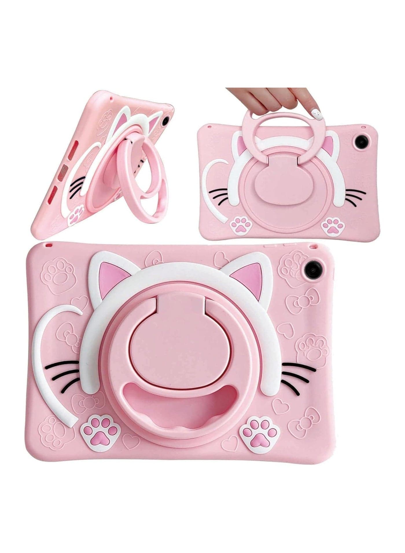 Samsung Galaxy Tab A9 Plus 11 Inch 2023 Cover, Cute Cat Kids Case with 360° Rotating Handle Kickstand Shockproof Rugged Kids Friendly Tablet