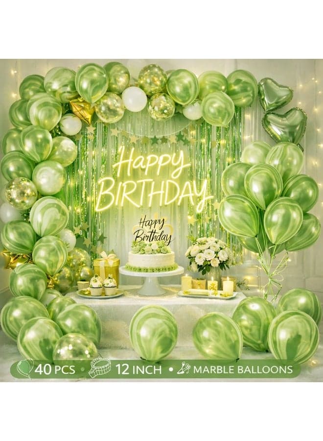 12 Inch Green Marble Latex Balloons – 40 Pieces Party Decoration Balloons for Birthday, Baby Shower, Wedding & Celebration