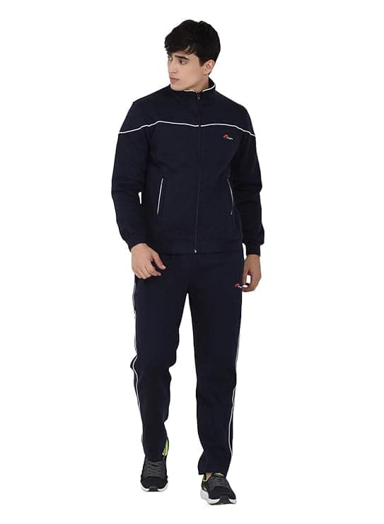 muffy Navy Blue Men's Tracksuit Cotton Blend Regular Fit Zip Closure with 2 Side Zipper Pockets & 1 Back Pocket Ideal for Winter Wear 5001