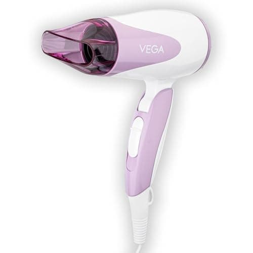 VEGA Blooming Air Foldable 1000-1200 Watts Hair Dryer for Women with Flexible Heat Setting & Detachable Nozzle,Automatic Overheat Cutout,Compact Quick Dry Blow Dryer(VHDH-05),(Made in India)