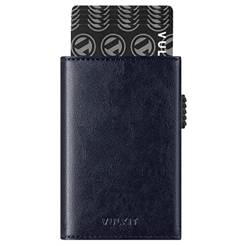 VULKIT Men's Card Holder Wallet Pop Up Wallet Magnetic Closure RFID Blocking Tri-fold Leather Wallet