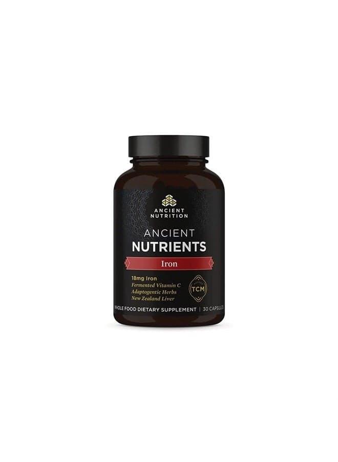 Iron Supplement by Ancient Nutrition, 18mg per Serving, Supports Response to Fatigue and Stress, Adaptogenic Herbs, Enzyme Activated, Paleo & Keto Friendly, 30 Capsules