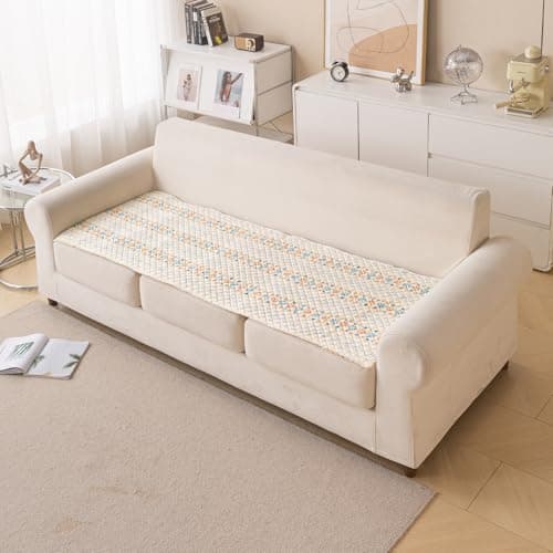 House of Quirk Printed Sofa Cover for Indian Sofa Set – Quilted, Washable & Durable Fabric Protector (Three Seater, Beige Garland, 70x180 cm)