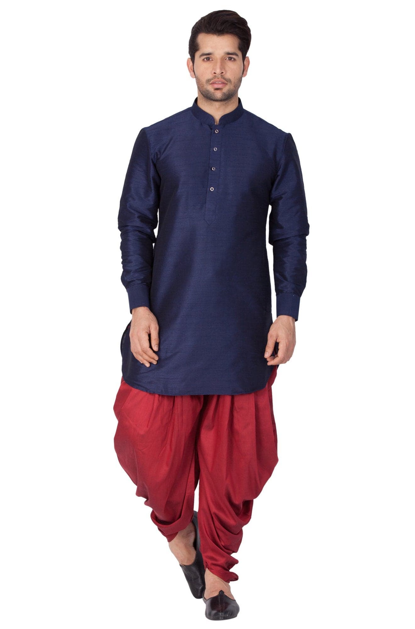 VASTRAMAY Mens Cotton Silk Kurta and Dhoti Pant Set (Blue_VASMUK001NBnCDMA_46)