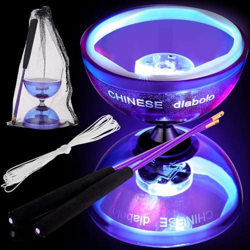 Simgoing Chinese Yoyo Diabolo Set Includes Colorful LED Diabolo Light up with 2 Pieces Sticks 1 Piece String 1 Net Bag for FunPurple