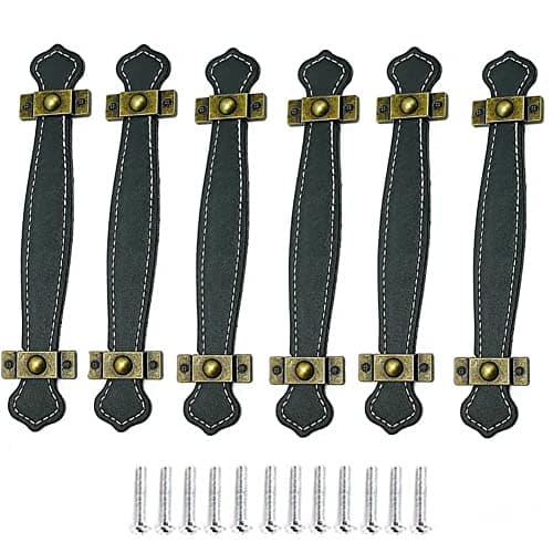 Alnicov 6pcs Soft Leather Handle, with Screws, Leather Drawer Pulls Vintage Practical Suitcase Handles for Drawer Cabinet Door Black