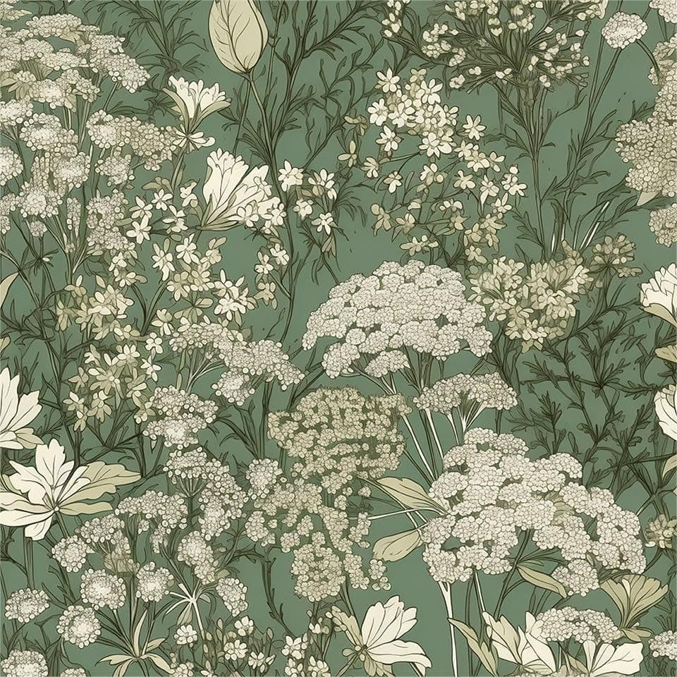 MuralPeel Grass Green White Wildflower Babys Breath Meadow Vintage Plants Peel and Stick Wallpaper Self Adhesive Removable Easy Peel Off Stick on Wall Paper for Bedroom Cabinet Renter