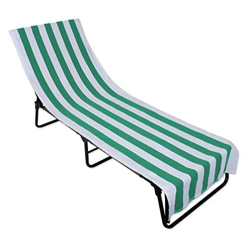 DII Stripe Beach Lounge Chair Towel with Fitted Top Pocket, 26x82, Emerald Green