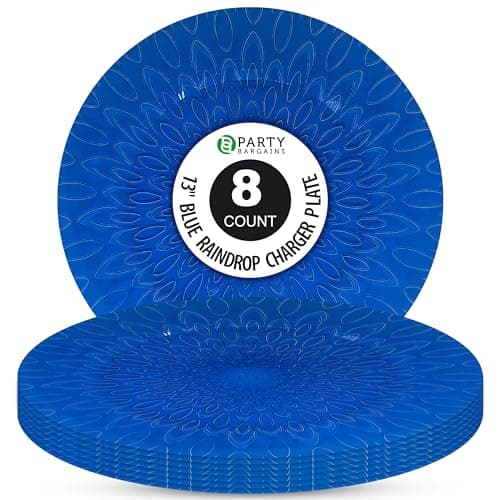 PARTY BARGAINS 13 Inch Plastic Charger Plates Raindrop Transparent Blue 8 Pack
