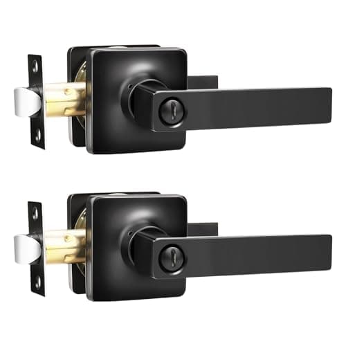 GOBEKOR 2 Pack Interior Door Handles Passage Door Levers for Hallway and Closet Lever Door Handles Keyless Square Door Lock Straight Lever Set