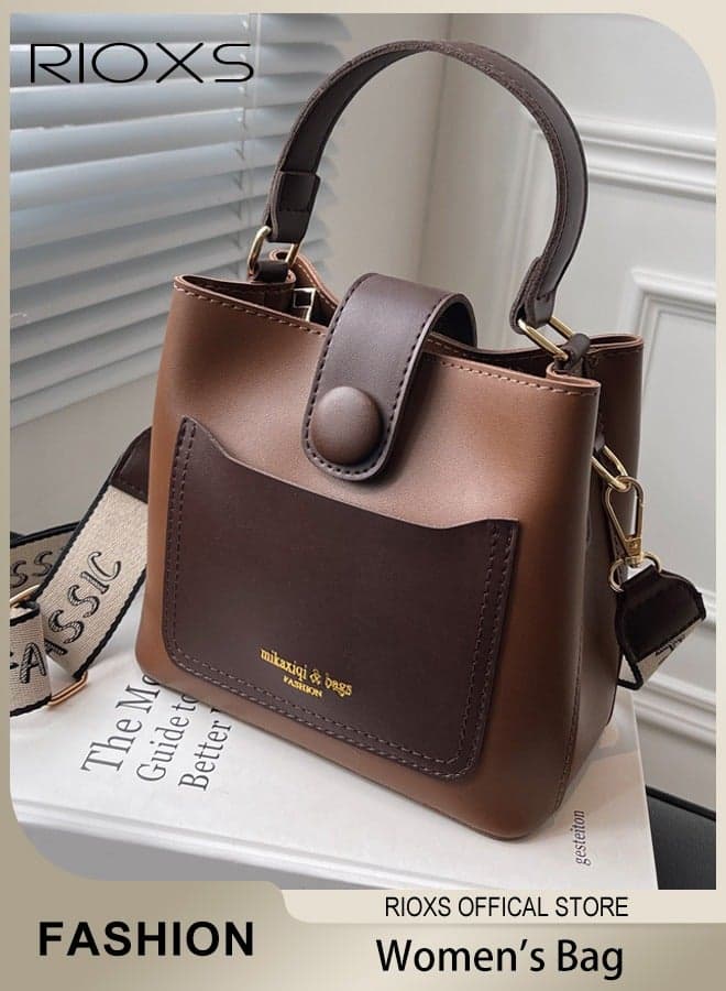 Women's Bucket Bag, Pu Leather Top Handle Crossbody Bucket Purse with Zipper Closure, Small Trendy Tote Shoulder Bag with a Zipped Pocket Inside with Clean Edges and Seams, Perfect for Using in Office, Dating or Other Daily Occasions, 19*12*17.5CM