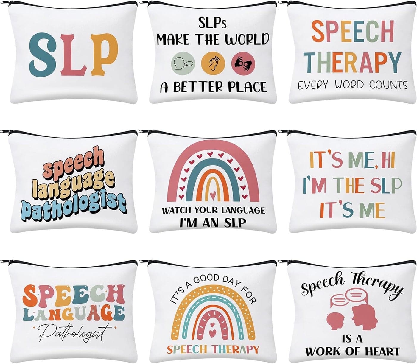 Kacctyen 9 Pcs Speech Language Pathologist Makeup Bag Slp Makeup Bag Speech Language Pathology Gift Zipper Pouch Travel Toiletry Gifts for Women Language Therapy Teacher Friends