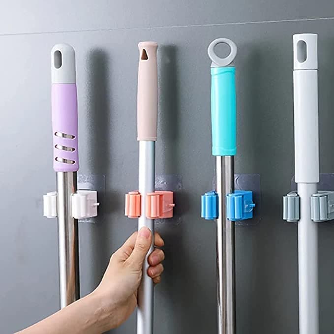 WRYER Plastic Multipurpose Wall Mounted Organizer Storage Hooks Mop and Broom Holder with 6 Hooks