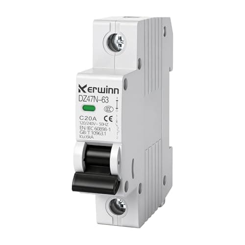 KERWINN Miniature Circuit Breaker 120V/240V ac Circuit Breaker 1 Pole 20Amp Smart Circuit Breaker DIN Rail Mount for Marine Power Systems,Solar photovoltaic Systems(C20A)