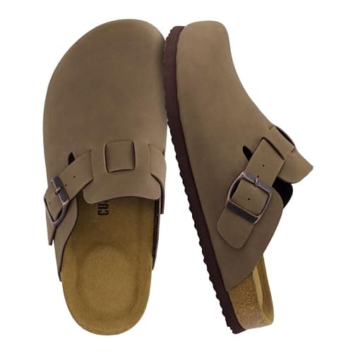 CUSHIONAIRE Hana Womens Clogs | Comfortable Vegan Suede Clogs for Women | Slip On Potato Shoes with Cork Footbed & Arch Support| Brown 10
