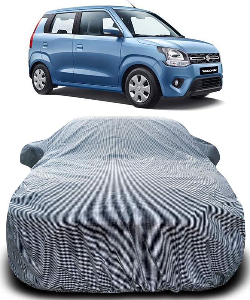 MOTROX Car Cover Compatible with Maruti Suzuki Wagon R 1.0 with Mirror Pocket Triple Stitched Bottom Elastic Water Resistant UV Protection & Dustproof Car Cover-Grey-B