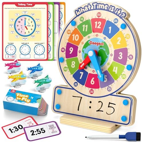 Coogam Wooden Clock Teaching Time Toy Analog Digital Clock with FlyTelling Time Board Game Montessori Time Learning Educational Toy for 3 4 5 Year Old Homeschool Classroom Kids