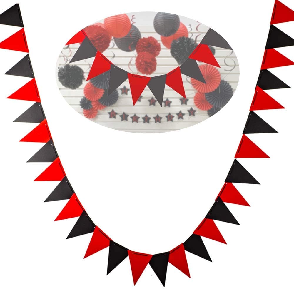 Aimto 20 Feet Black and Red Triangle Flag Banner for Party Decorations 30pcs Flags