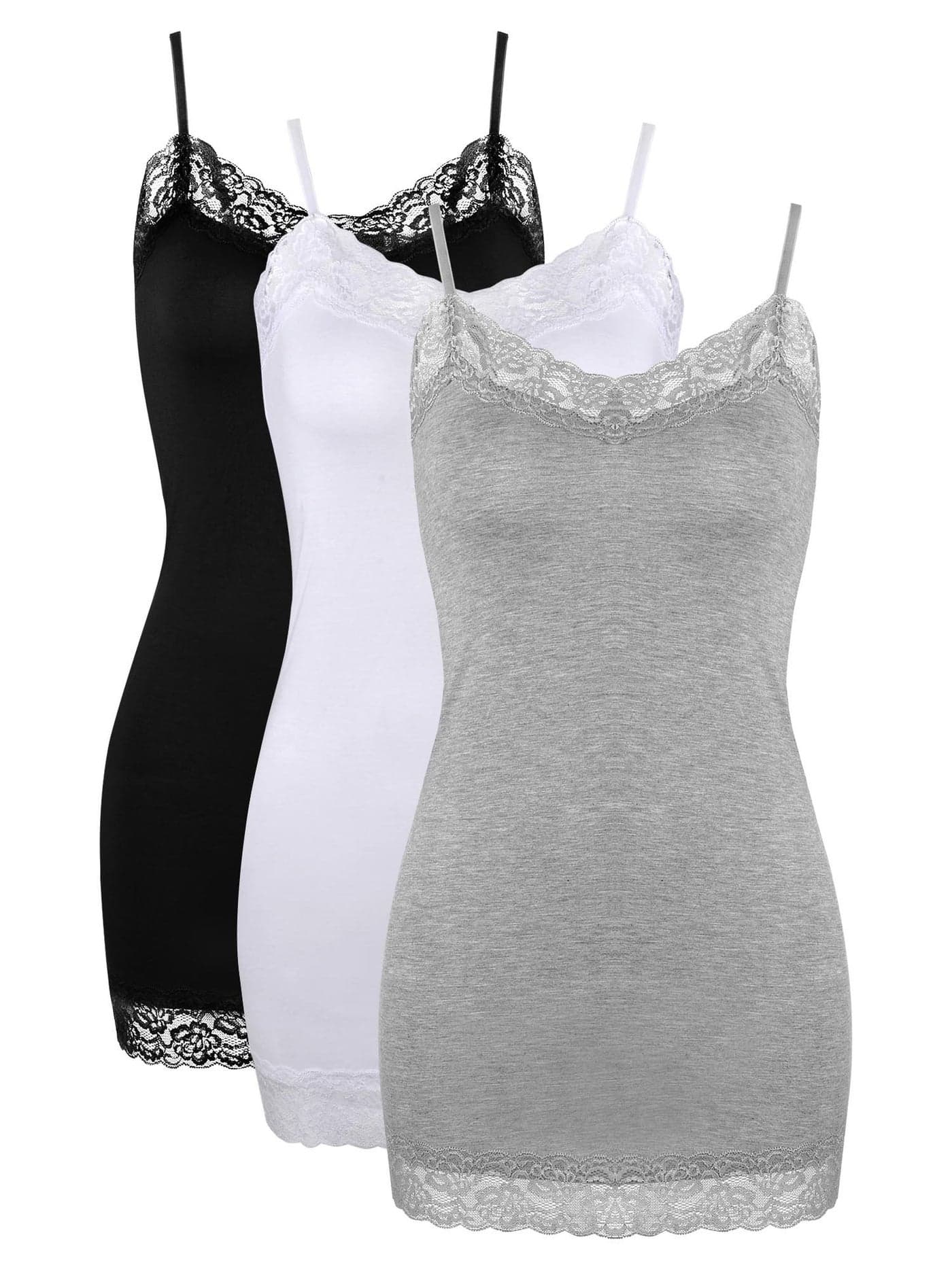 Satinior Women Tank Tops Cami Camisoles Spaghetti Strap Tanks with Lace Trim Black, Grey, White (M Size, 3 Pack)