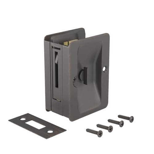 Richelieu Hardware 1701ORBPSBC Onward Pocket Door Pull, Privacy Lock, 3 1/4 in (82 mm), Rectangular, Oil-Rubbed Bronze