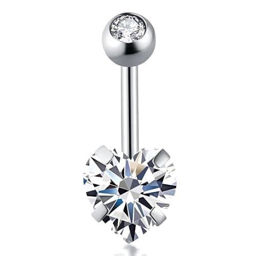 Via Mazzini No-Tarnish No-Rusting Surgical Steel 'Eternal Spark' Heart Crystal Belly Button Navel Ring for Women and Girls (BB0190) 1 Pc