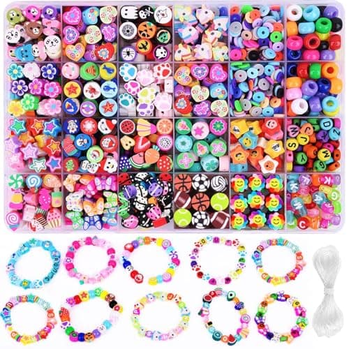 CLOUDTAB Polymer Bracelet Making Kit 24-Style Cute Beads & Charms for Jewelry Crafting Fruit, Flower, Smiley, Animal, Cake, Butterfly, Heart Beads for DIY Necklaces & Earrings for Girls