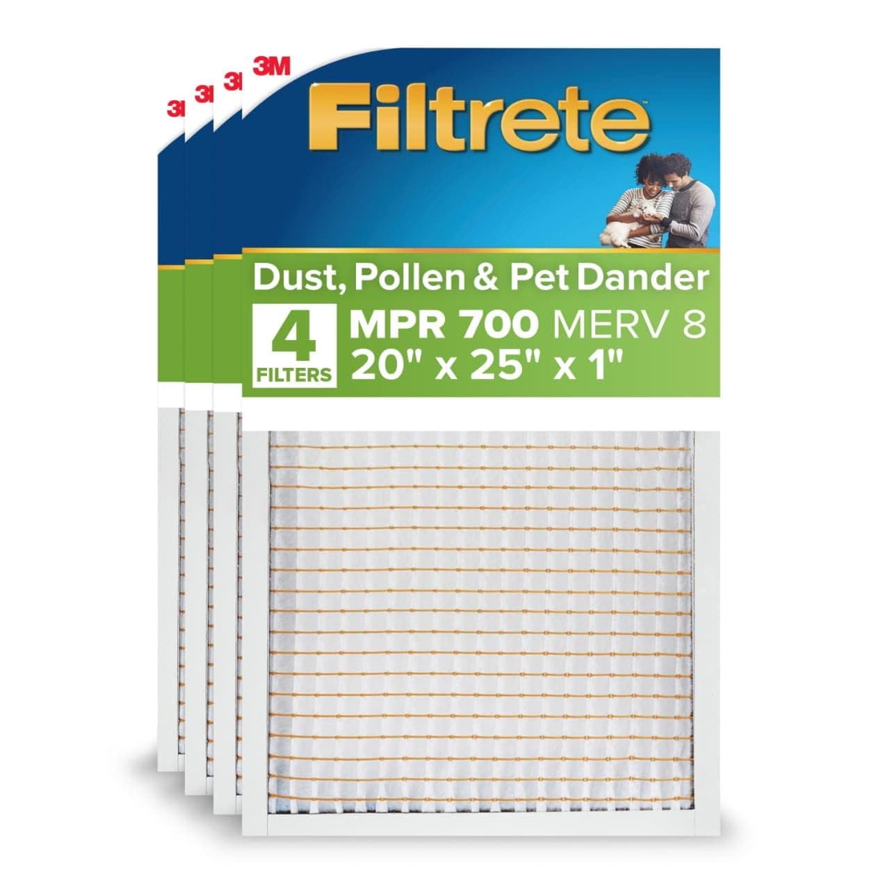 Filtrete 20x25x1 AC Furnace Air Filter MERV 8 MPR 700 Tough on Pollen Easy on Airflow 3Month Pleated 1Inch Electrostatic Air Cleaning Filter 4Pack Actual Size 19880 x 25563 x 08125 in
