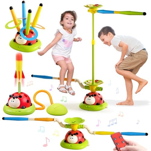 Pobaiyi 5 in 1 Musical Jump Toys Toss Ring Game Stomping Launch Rocket Launcher for Kids Obstacle Avoidance Jump Squating Toy Games Remote Control Outdoor Indoor Toys for Ages 48 813