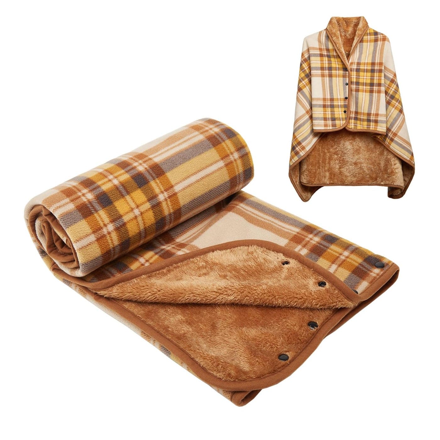 forestfish Fleece Wearable Blanket Plaid Lap Blanket Comfy Poncho Throw with Buttons for Bed Sofa Office Yellow