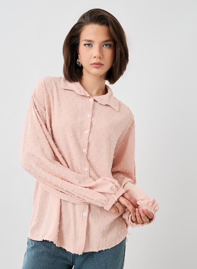 Take Two Textured Balloon Sleeve Buttoned Shirt — M