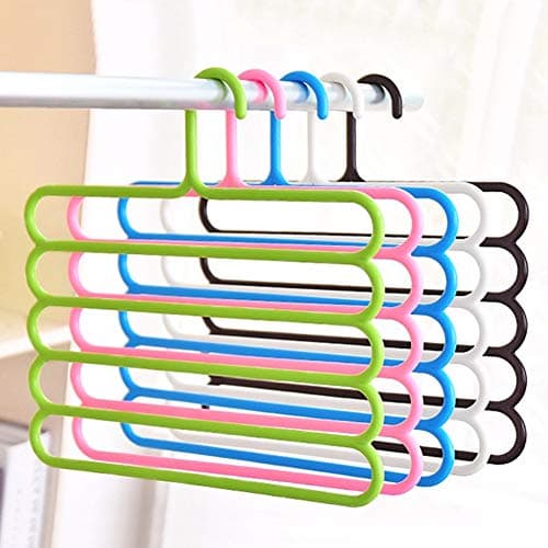 INOVERA (LABEL) 5 Layer Pants Clothes Hanger Wardrobe Storage Organizer Rack (Set of 5), 32l x 1b x 33h cm (Assorted Colour) Plastic