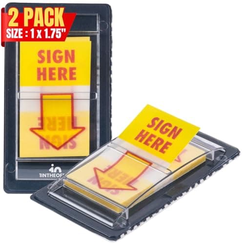 1InTheOffice Sign Here Stickers, Arrow Sign Here Flags 1" x 1 3/4", Yellow/Red, 2/Pack