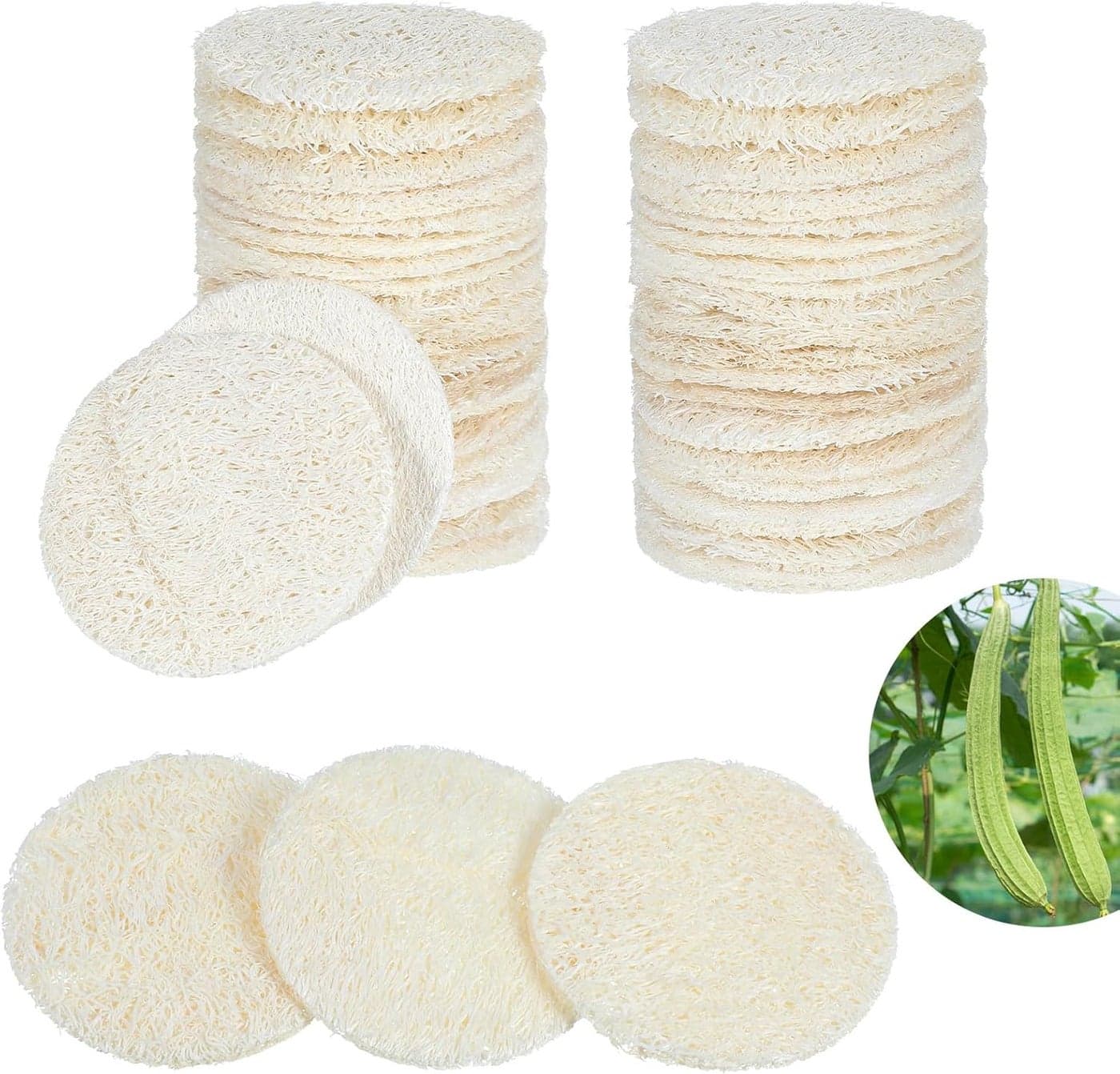 30 Pcs 217 Inch Natural Loofah Sponge Pads for Washing Face Exfoliating Body Facial Scrub Pads for Makeup Dead Skin Removal Cleansing Skin for Women and Men