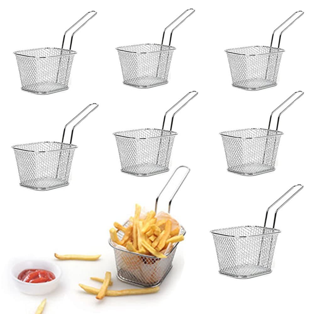 8pcs Mini Square Fry Bakests French Fries Basket 41x33x26Inches Table Serving Frying Chips Baskets French Fry Holder for Kitchen Restaurant Party BarbecueSilver