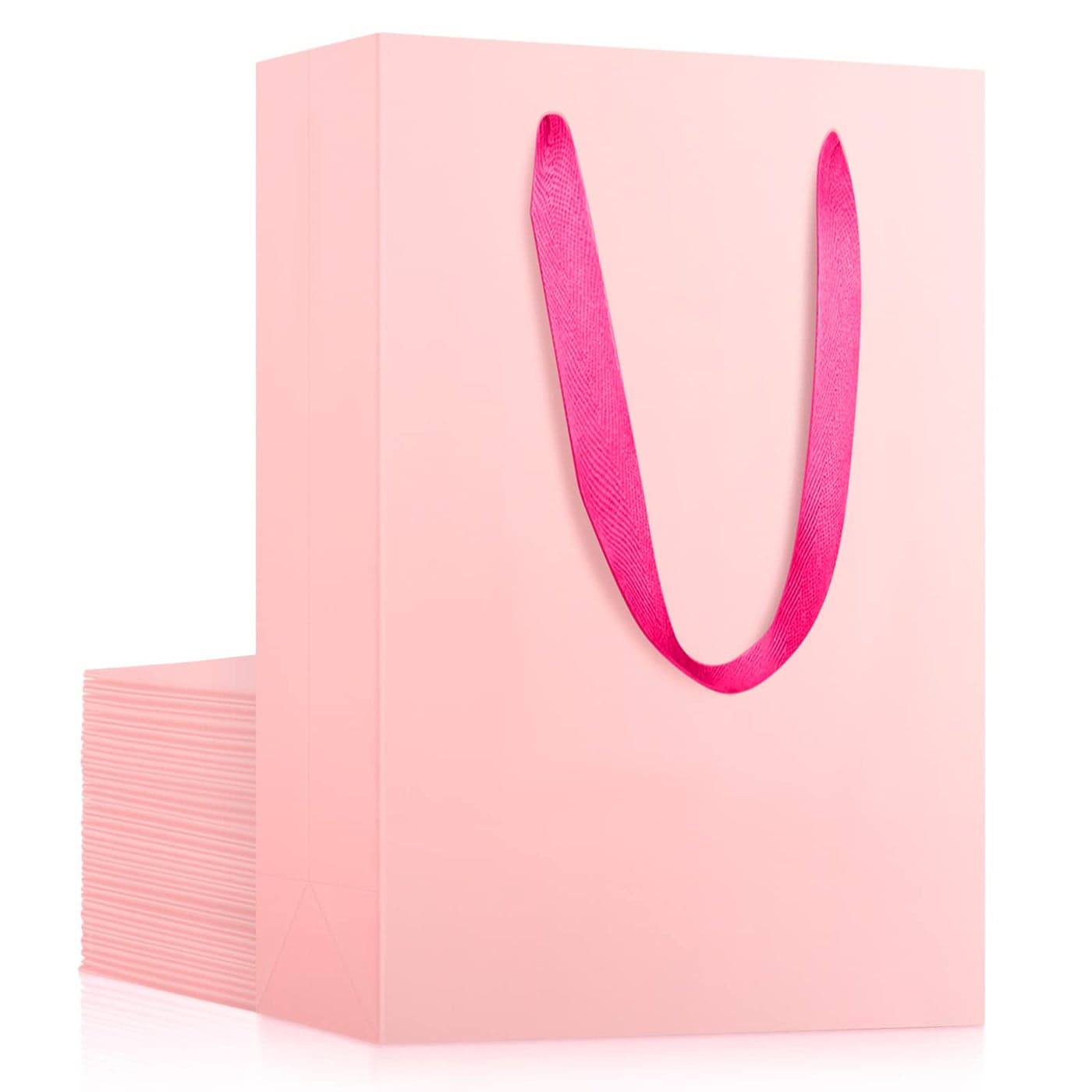EUSOAR Pink Gifts Bags Small 20pcs 59x23x78 inches Kraft Paper Bags with Handles Shopping Retail Favor Bags for Boutique Business Grocery Birthday Party Wedding Take out