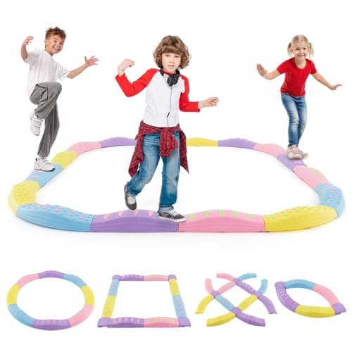 Costzon Wavy Balance Beam for Kids 20Piece Toddler Stepping Stones wTextured Surface NonSlip Foot Pads 180 LBS Weight Capacity Coordination Blocks Gym Set Obstacle Course Toys for Girls Boys