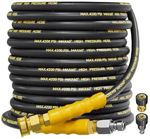 TechSweepPro 4200PSI Pressure Washer Hose 50FT with 38 Swivel Quick Connect for ColdHot Water Kink Resistant Steel Wire Braided14 Wear Resistant Power Washer Hose with 2 M22 14mm Adapter Set