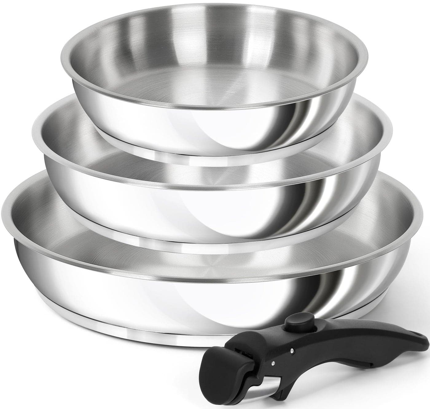 MICHELANGELO Stainless Steel Frying Pan Set, Cooking Pans with Removable Handle, Triply Base Stainless Steel Pan Set, Induction Compatible Skillet- 8" & 9.5" & 11"
