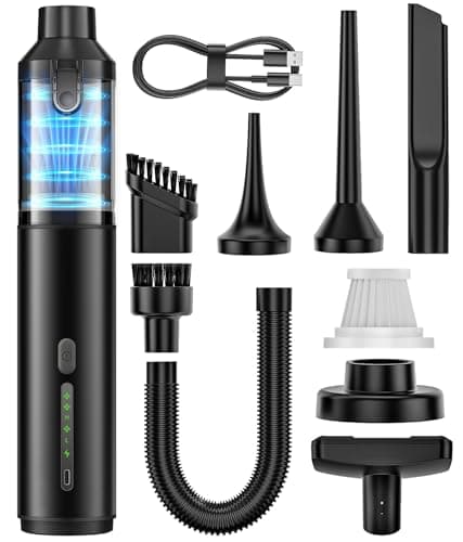 Car Vacuum Portable Cordless Handheld Vacuum Cleaner 4in1 Mini Cordless Vacuum with 2 Suction Modes and 16800pa Suction Power Blowing Inflating 2 Modes Handheld Vacuum for Car Desk Keyboards