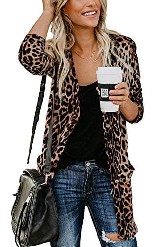 Cardigan Shirt for Women Print Cardigan Leopard Tops for Juniors Lightweight Cardigans Brown S