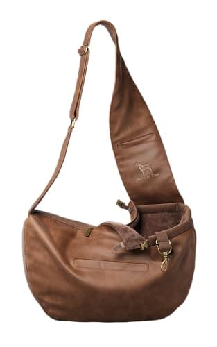 Noah Paw Dog Sling Carrier for Small Dogs 518lb Dog Sling for Small Dogs and Cats Dog Carrier with Adjustable Padded Strap Vegan Leather Lined with Fur 3X Safety Features Machine Washable