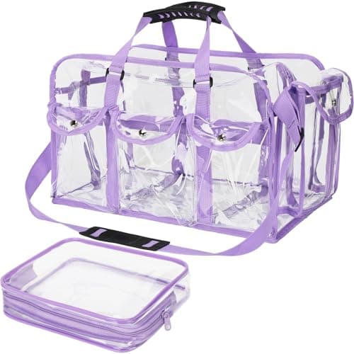 Abbylike 2 Pcs Large Professional Clear PVC Travel Makeup Bag with 4 External Pockets and Shoulder Strap Zippered Toiletry Bags for WomenMulticolor