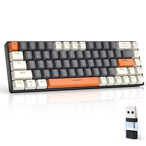ZIYOU LANG RK68 60% Wireless Mechanical Keyboard, Bluetooth 5.0/2.4Ghz Dual Mode 2-in-1 USB-C Receiver Mini Mechanical Keyboard, Hot Swappable Red Switch Gaming Keyboard for PC/MAC/Laptops