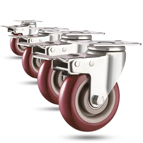 ABSLIMUS 4 inch Heavy Duty , Lockable Bearing Caster Wheels with Brake, Swivel Casters for Furniture and Workbench, Set of 4, Load 1500lbs