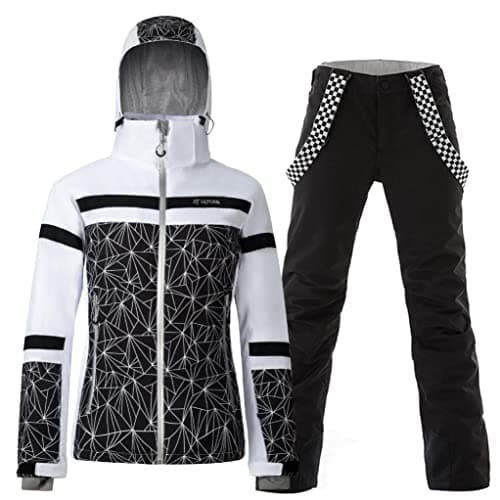 GS SNOWING Women's Ski Jackets and Pants Set Windproof Waterproof Insulated Snowsuit Winter Warm Snowboarding Snow Coat #002Black+Black XS